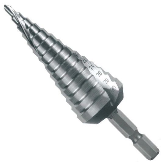 Сверло ступенчатое винтовая канавка 4-30 мм, HSS-G, хвостовик 1/4" H-Tools 101052TXHT, 14 ступеней - фото